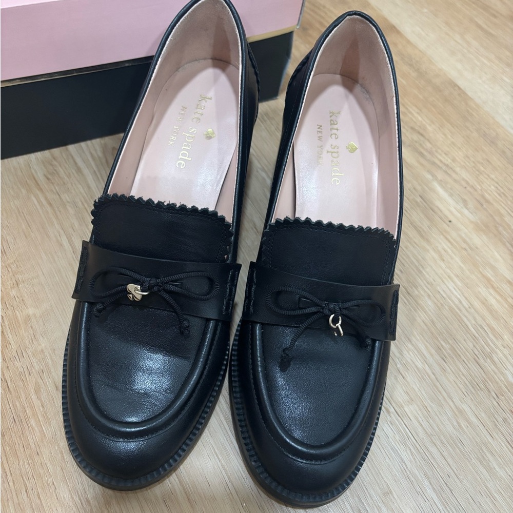 Kate Spade Black Leather Bow Loafers